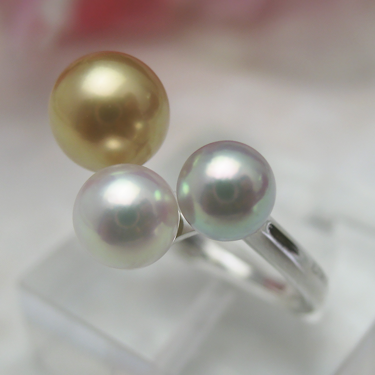 Pt900南洋金色&あこや真珠リング