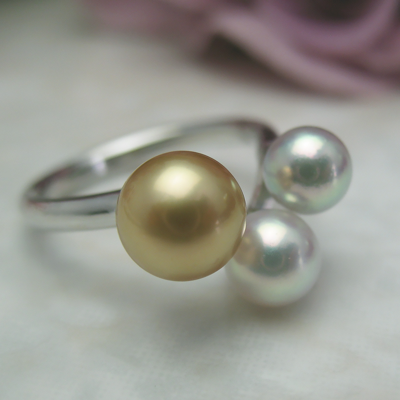 Pt900南洋金色&あこや真珠リング - 画像 (6)