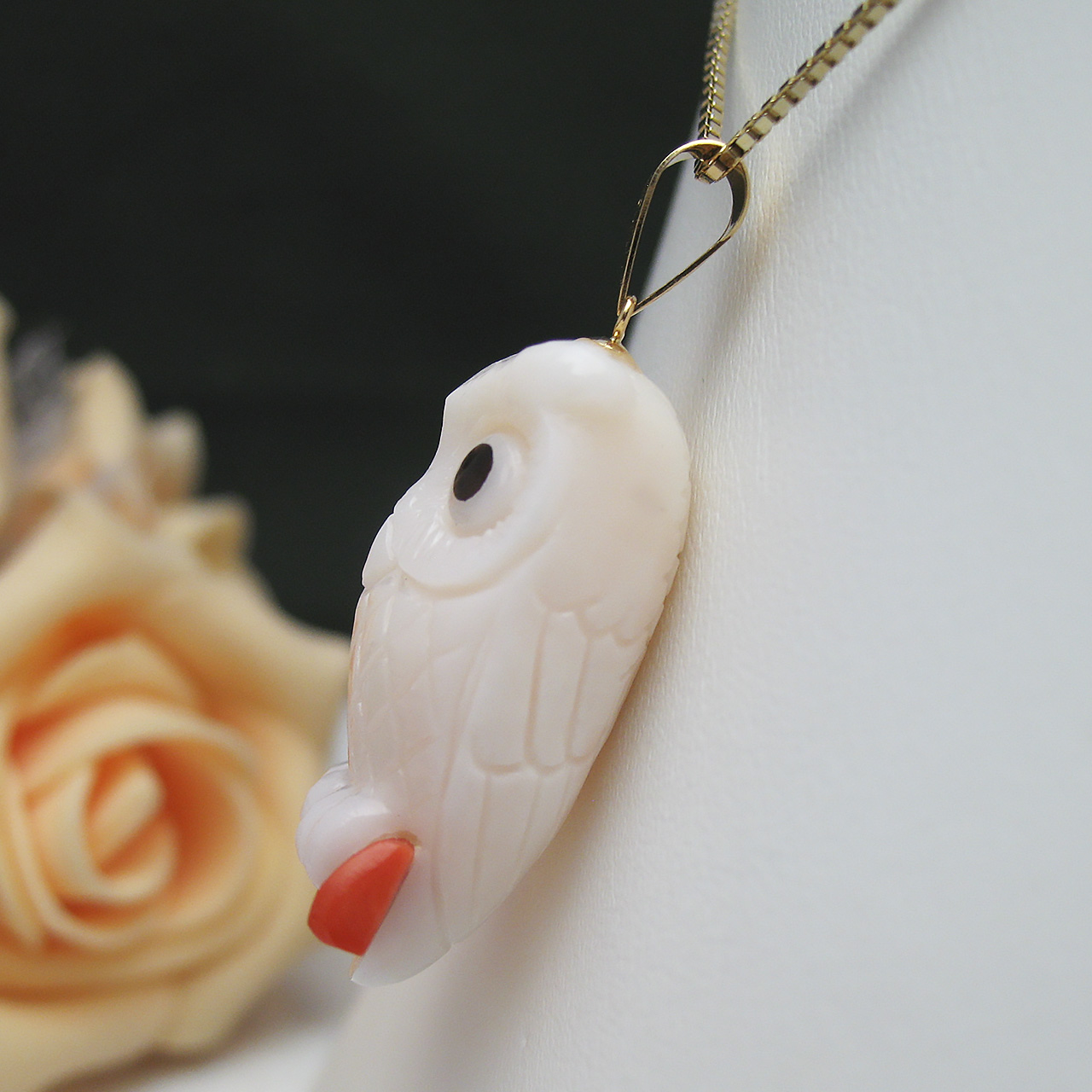 Bijoux fromsea 何だか可愛い♪フクロウK18珊瑚ペンダント - 画像 (4)