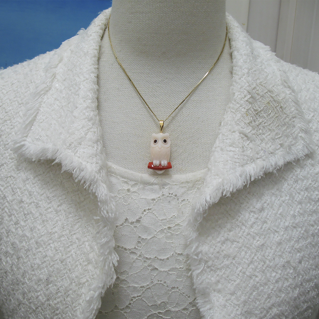 Bijoux fromsea 何だか可愛い♪フクロウK18珊瑚ペンダント - 画像 (7)