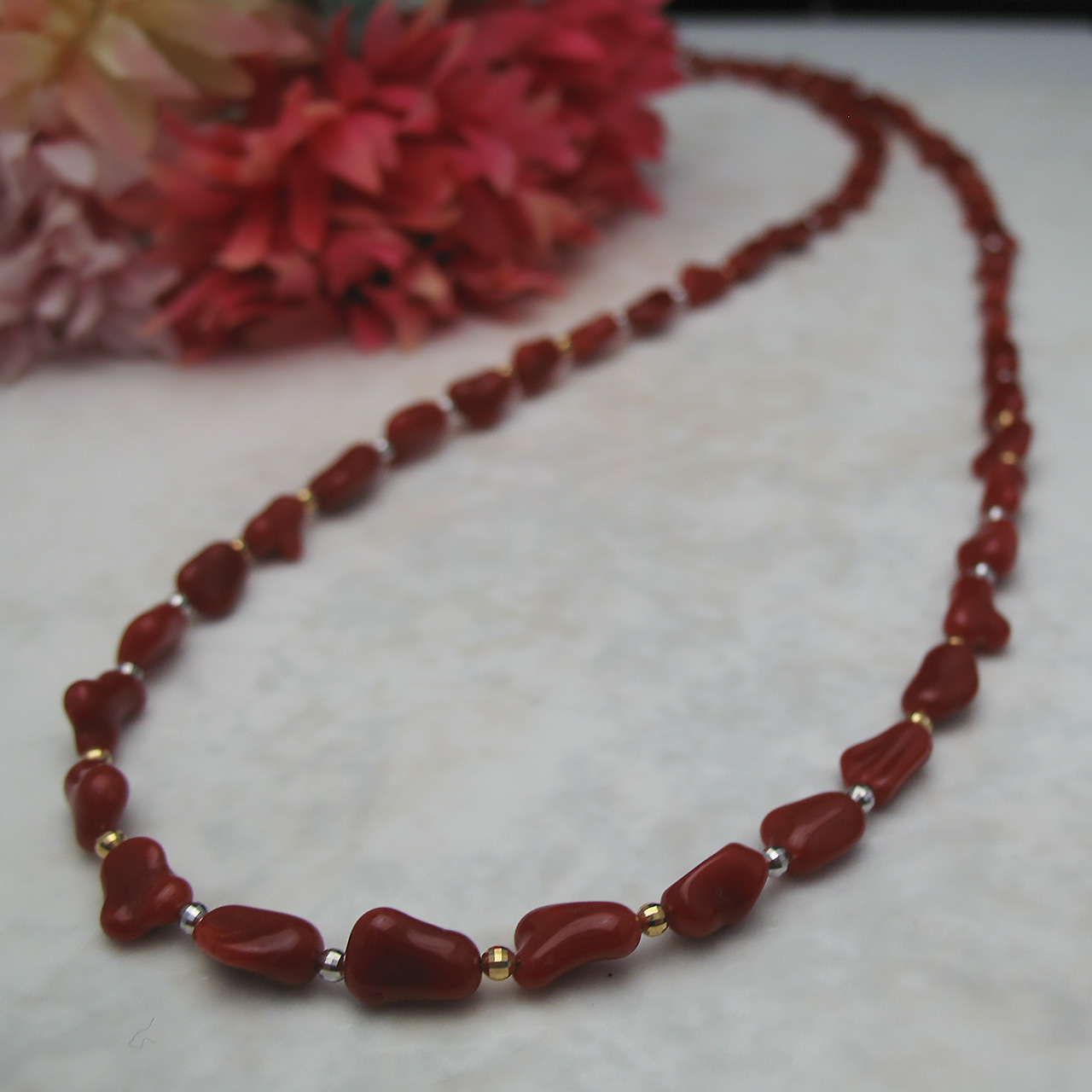 珊瑚ロングネックレス K18・K18WGミラーボール - 画像 (6)