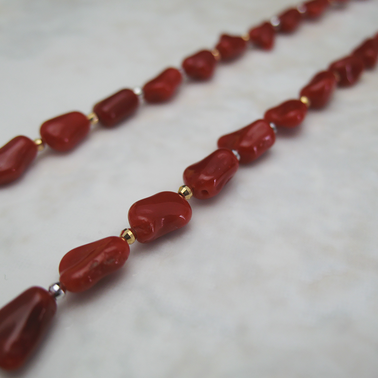 珊瑚ロングネックレス K18・K18WGミラーボール - 画像 (4)