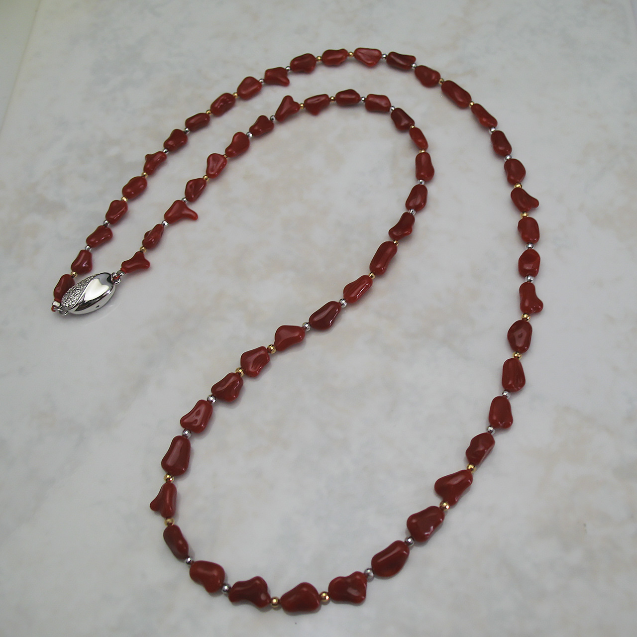 珊瑚ロングネックレス K18・K18WGミラーボール - 画像 (2)