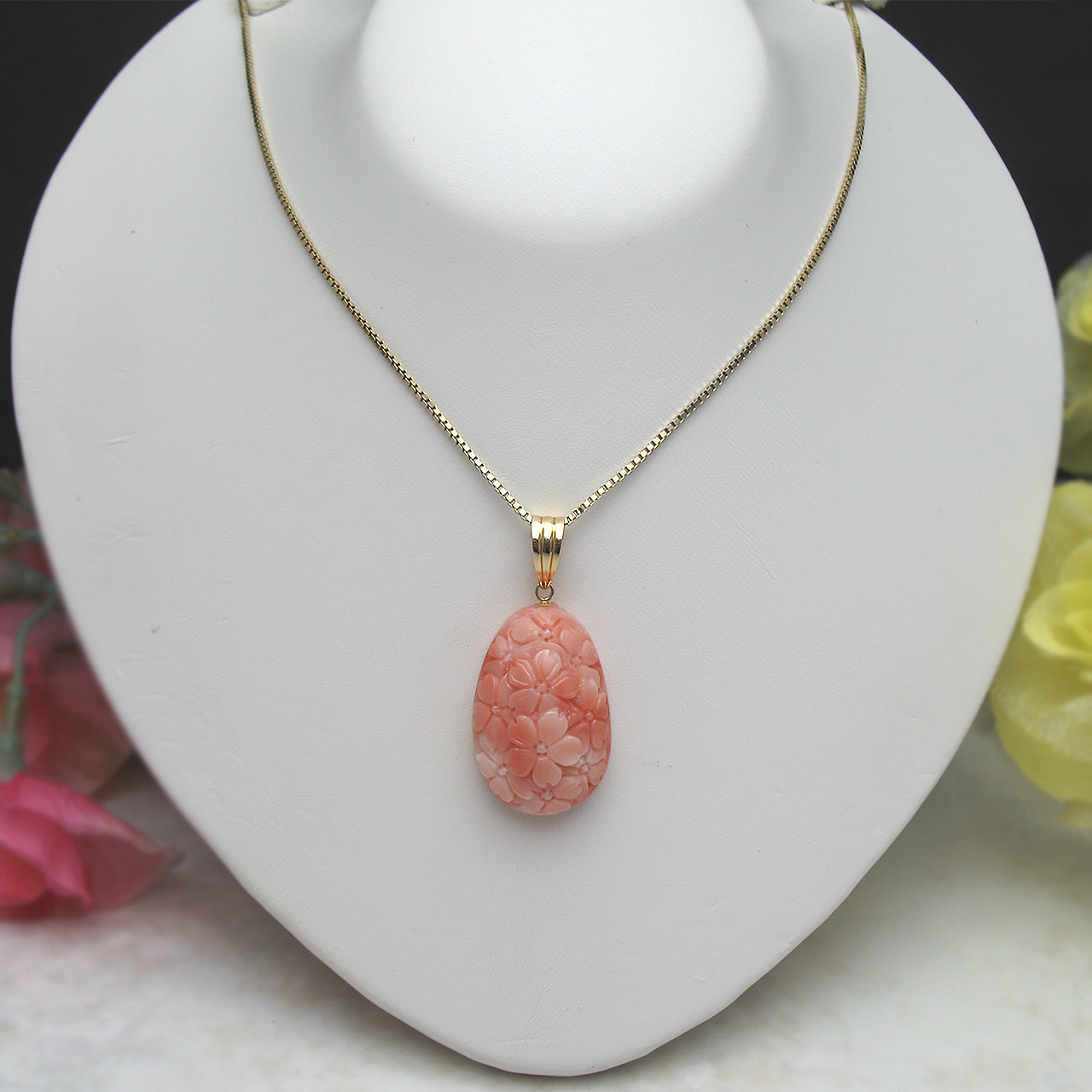 Bijoux fromsea サクラ咲く K18桃色珊瑚ペンダント - 画像 (2)