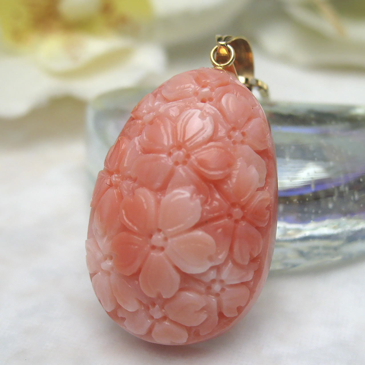 Bijoux fromsea サクラ咲く K18桃色珊瑚ペンダント - 画像 (6)