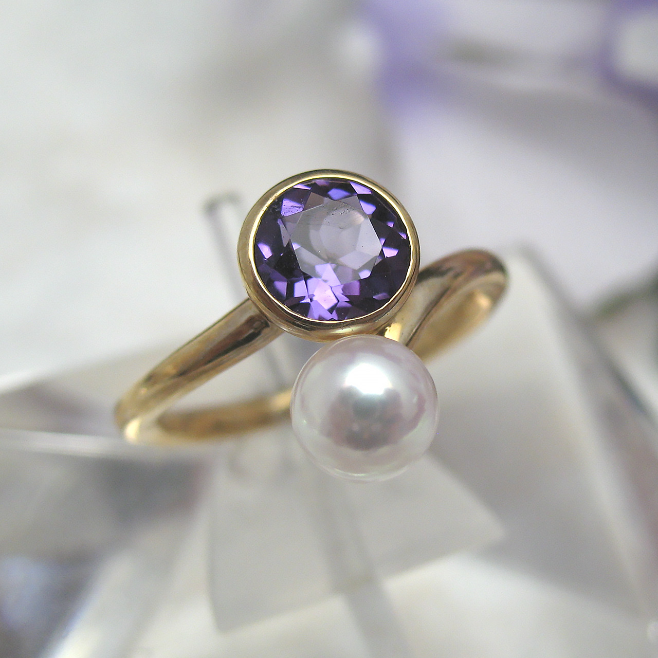 K10アメジスト&あこやパールリング