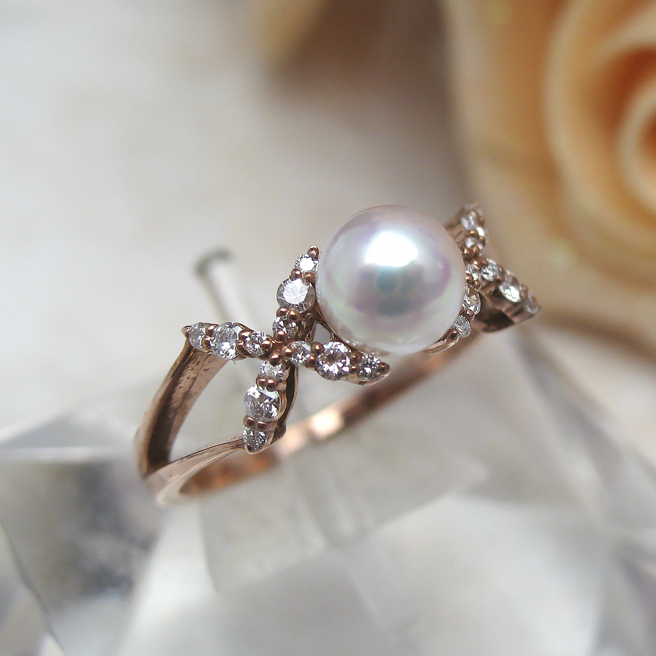 K18PG あこや真珠リング 5.5ミリ