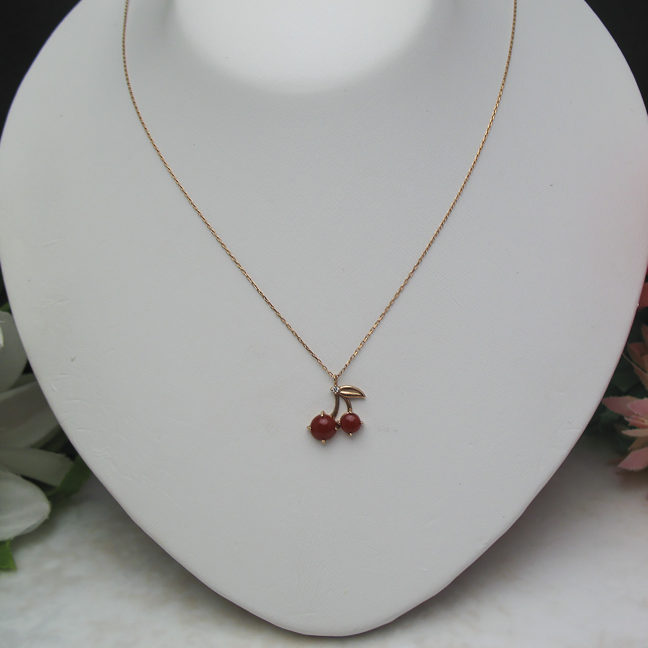 Bijoux fromsea K18PG血赤珊瑚さくらんぼペンダント TK-12376 - 画像 (2)
