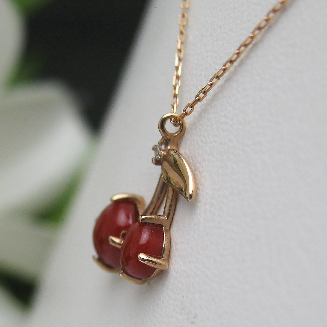 Bijoux fromsea K18PG血赤珊瑚さくらんぼペンダント TK-12376 - 画像 (4)
