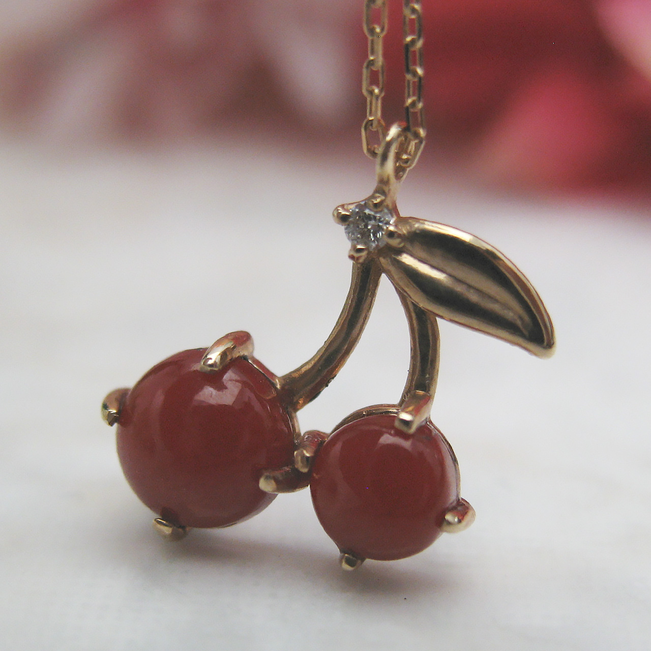 Bijoux fromsea K18PG血赤珊瑚さくらんぼペンダント TK-12376 - 画像 (5)