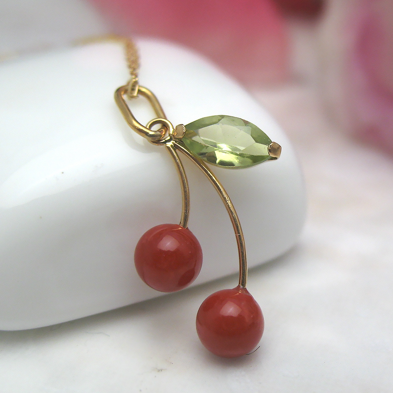 Bijoux fromsea K18朱赤珊瑚さくらんぼペンダントTK-11783