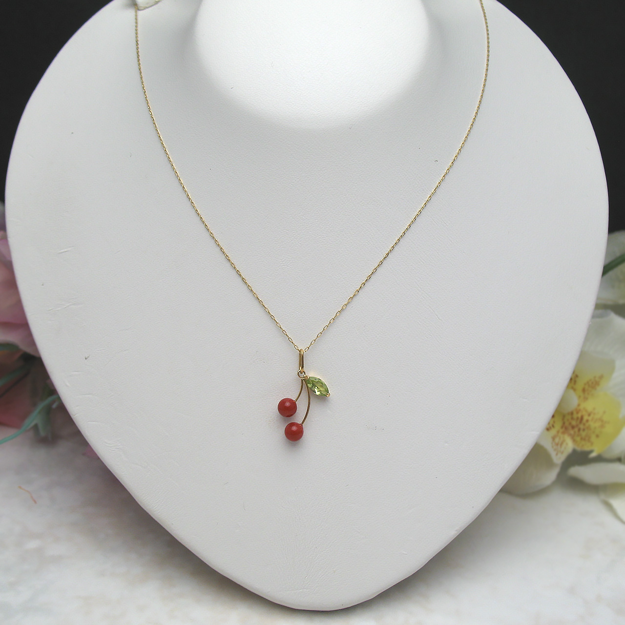 Bijoux fromsea K18朱赤珊瑚さくらんぼペンダントTK-11783 - 画像 (2)