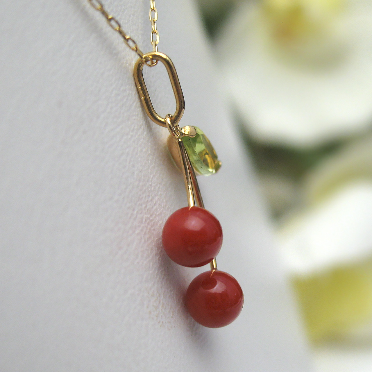 Bijoux fromsea K18朱赤珊瑚さくらんぼペンダントTK-11783 - 画像 (4)