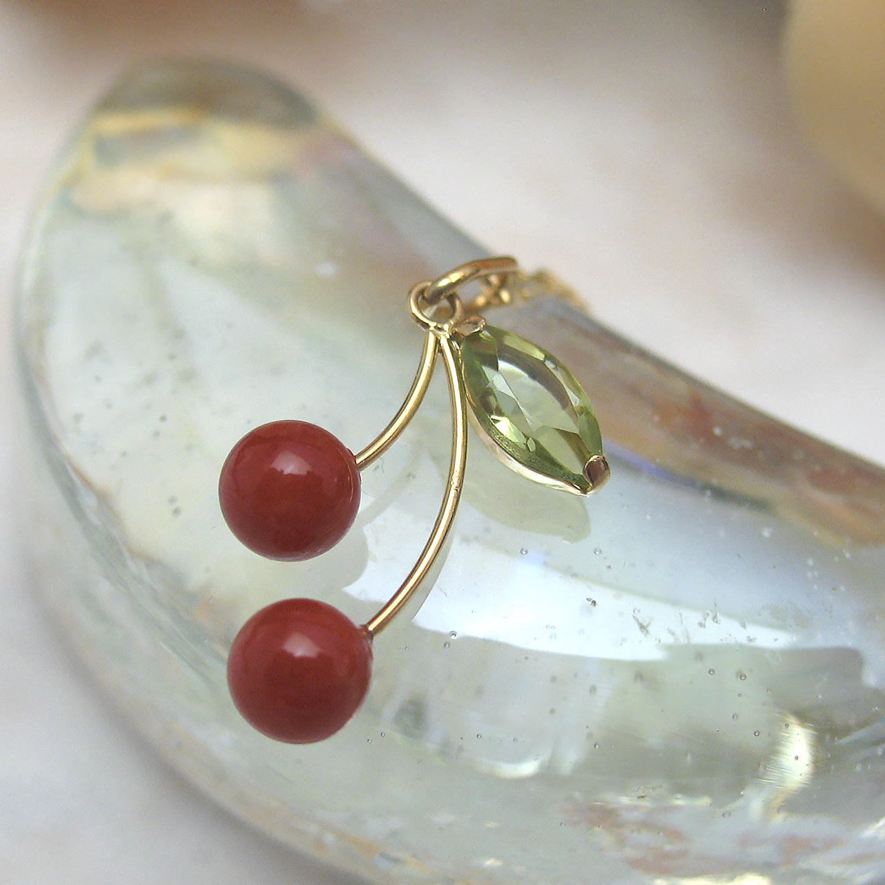 Bijoux fromsea K18朱赤珊瑚さくらんぼペンダントTK-11783 - 画像 (6)