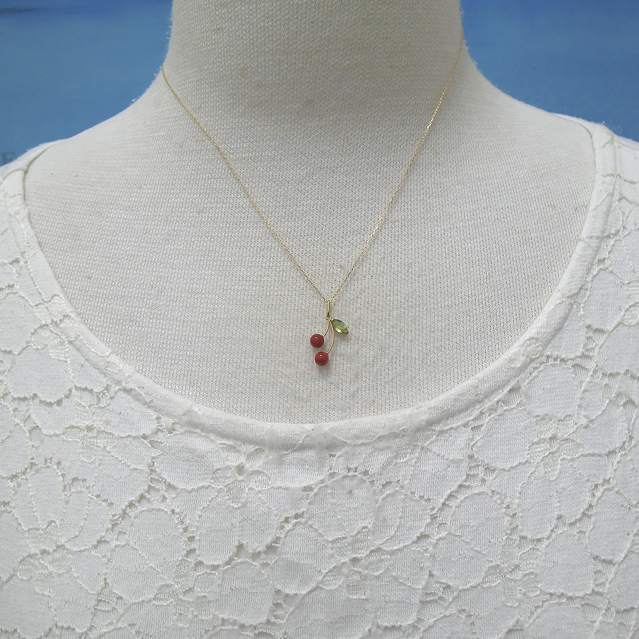 Bijoux fromsea K18朱赤珊瑚さくらんぼペンダントTK-11783 - 画像 (7)