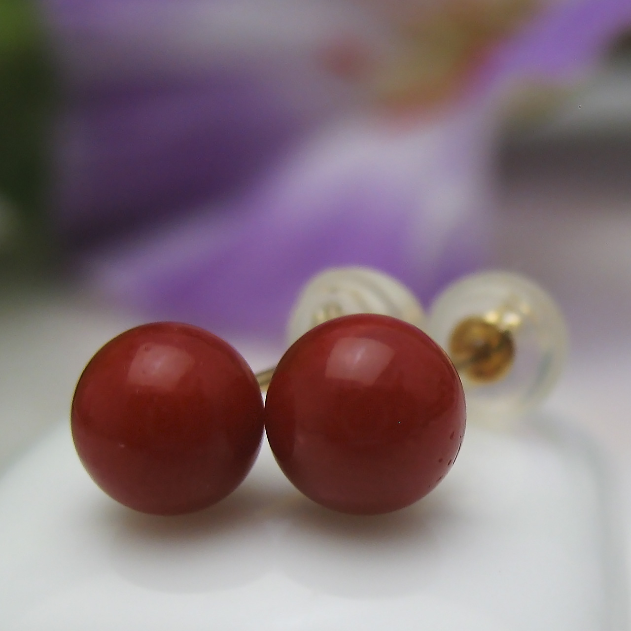 Bijoux　fromsea　K18朱赤珊瑚 ピアス 6ミリ　PE-595 - 画像 (5)