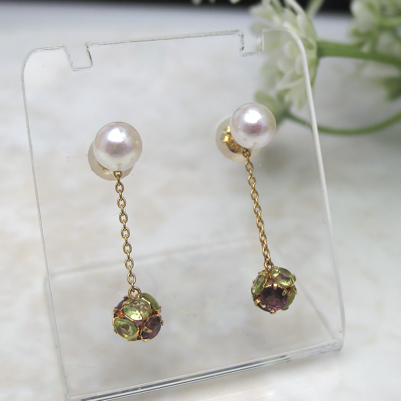 K18あこや真珠5ミリ&ストーンボール ピアス