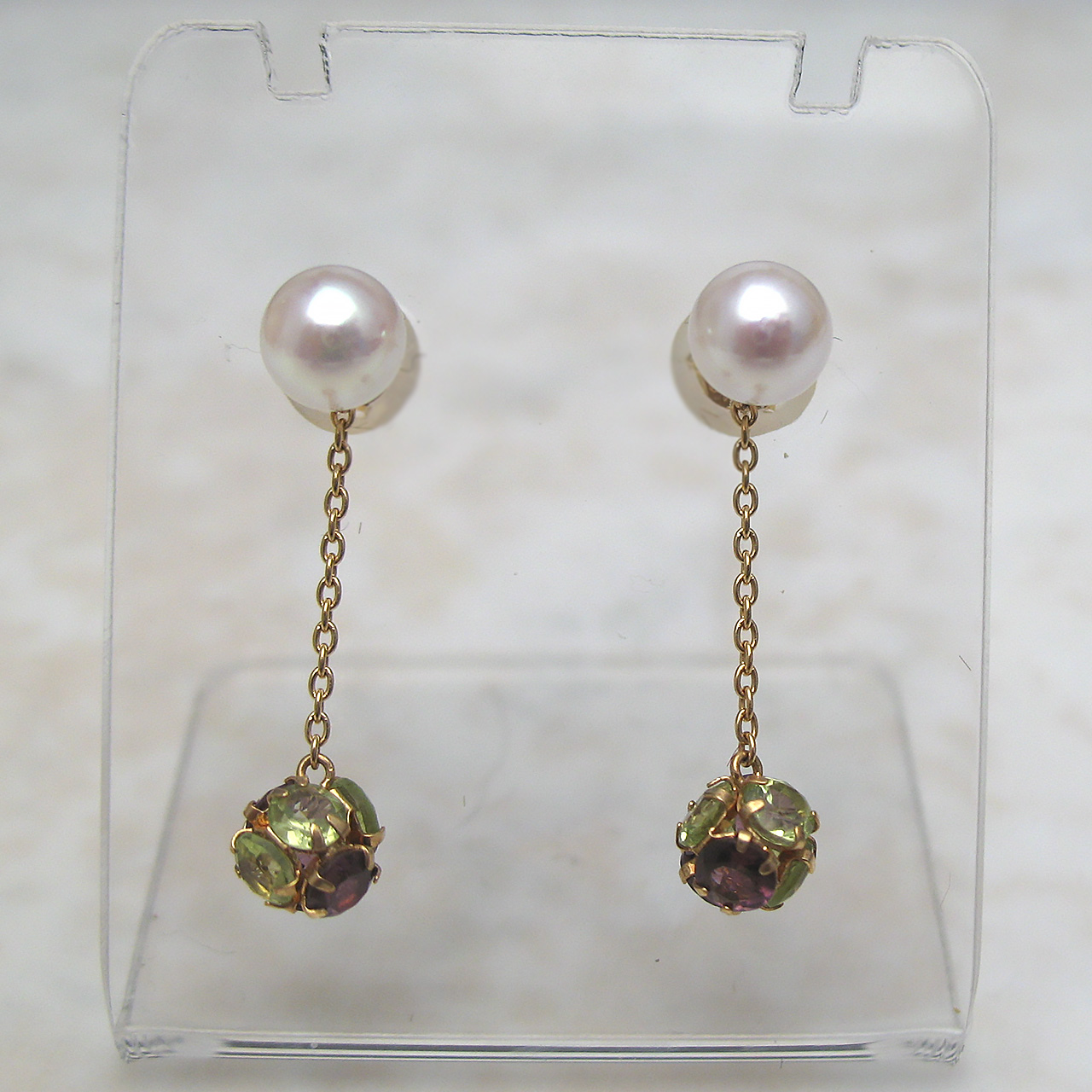 K18あこや真珠5ミリ＆ストーンボール ピアス - 画像 (2)