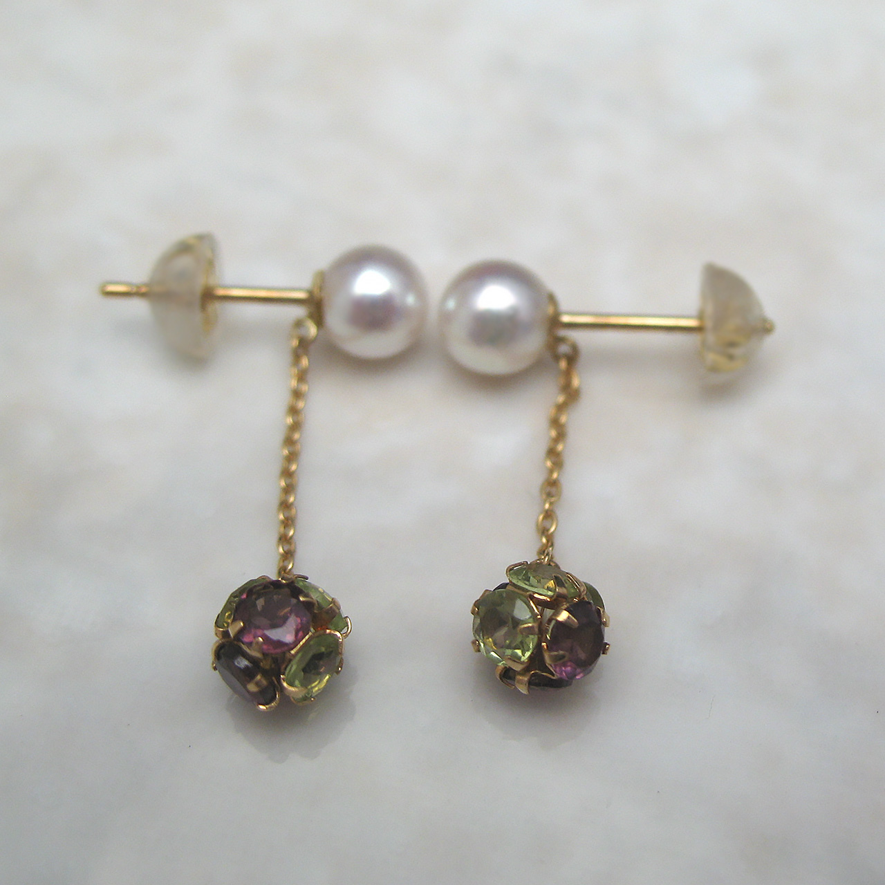 K18あこや真珠5ミリ＆ストーンボール ピアス - 画像 (4)