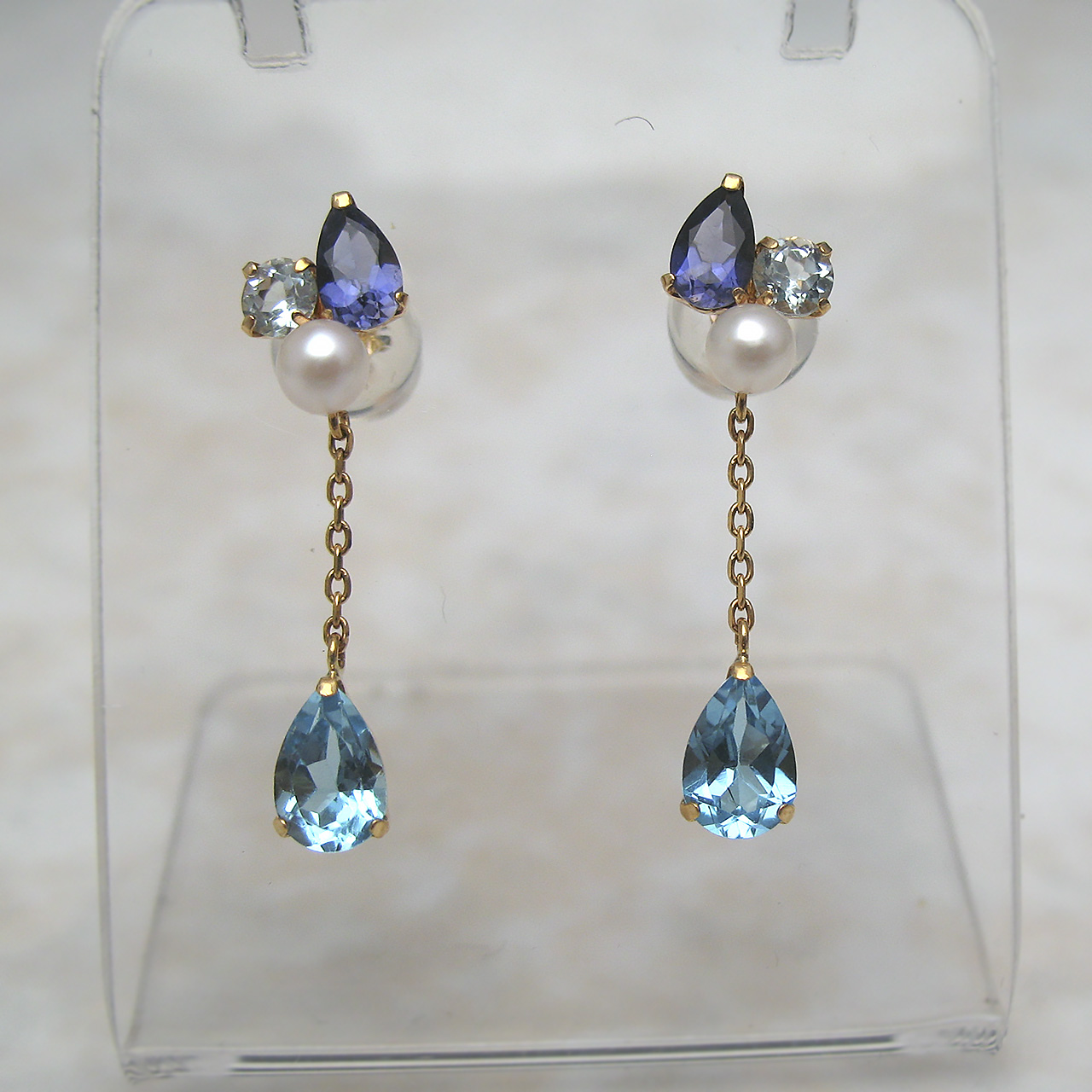 K18あこや真珠&カラーストーンピアスPE-1813 - 画像 (2)