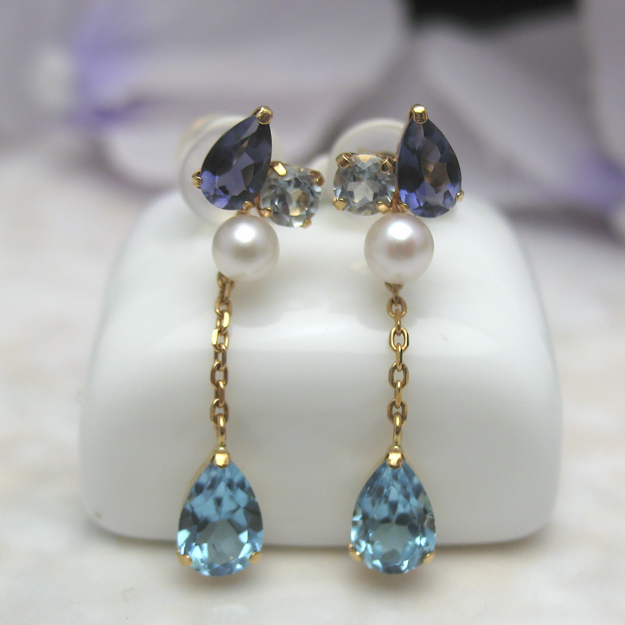 K18あこや真珠&カラーストーンピアスPE-1813 - 画像 (5)