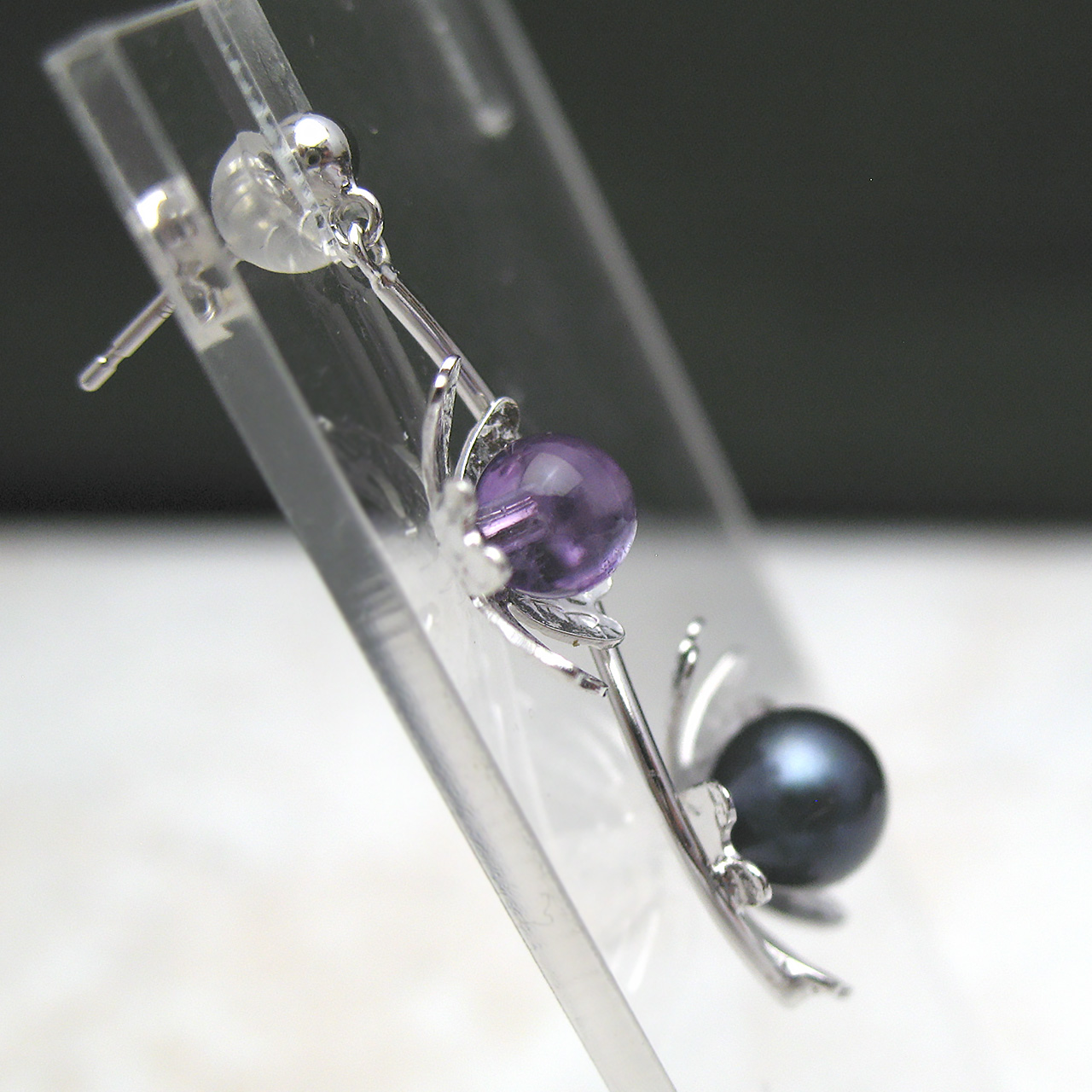 SV/K10WG　Reflection Colorsあこや&アメジスト片方ピアス - 画像 (3)