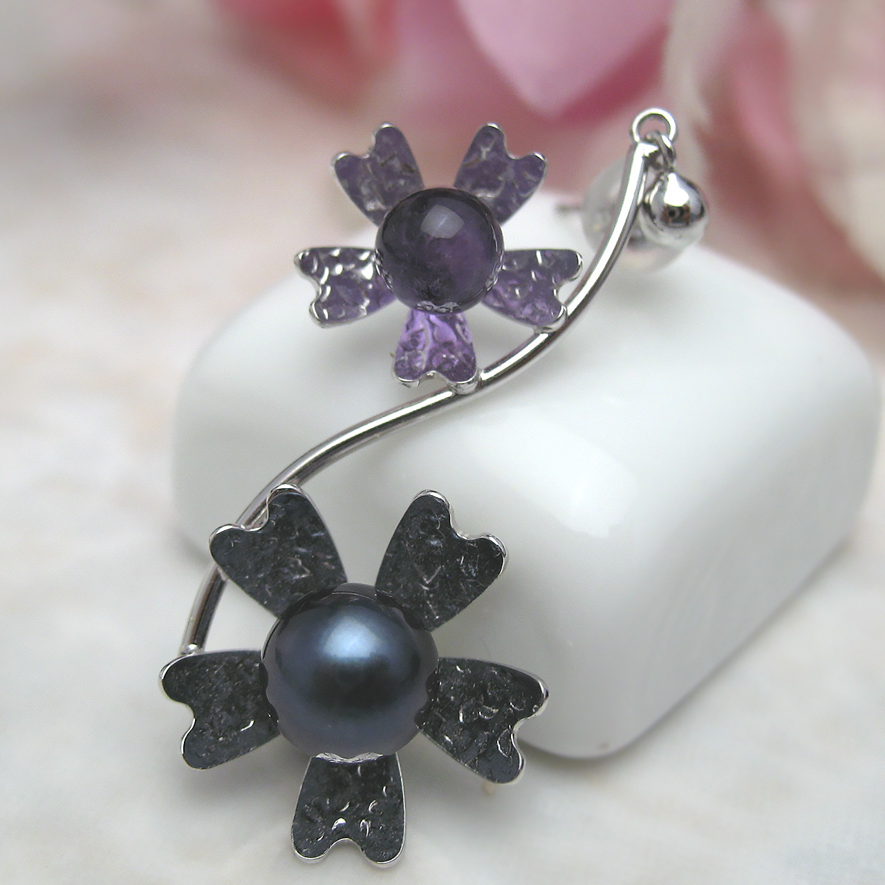 SV/K10WG　Reflection Colorsあこや&アメジスト片方ピアス - 画像 (5)