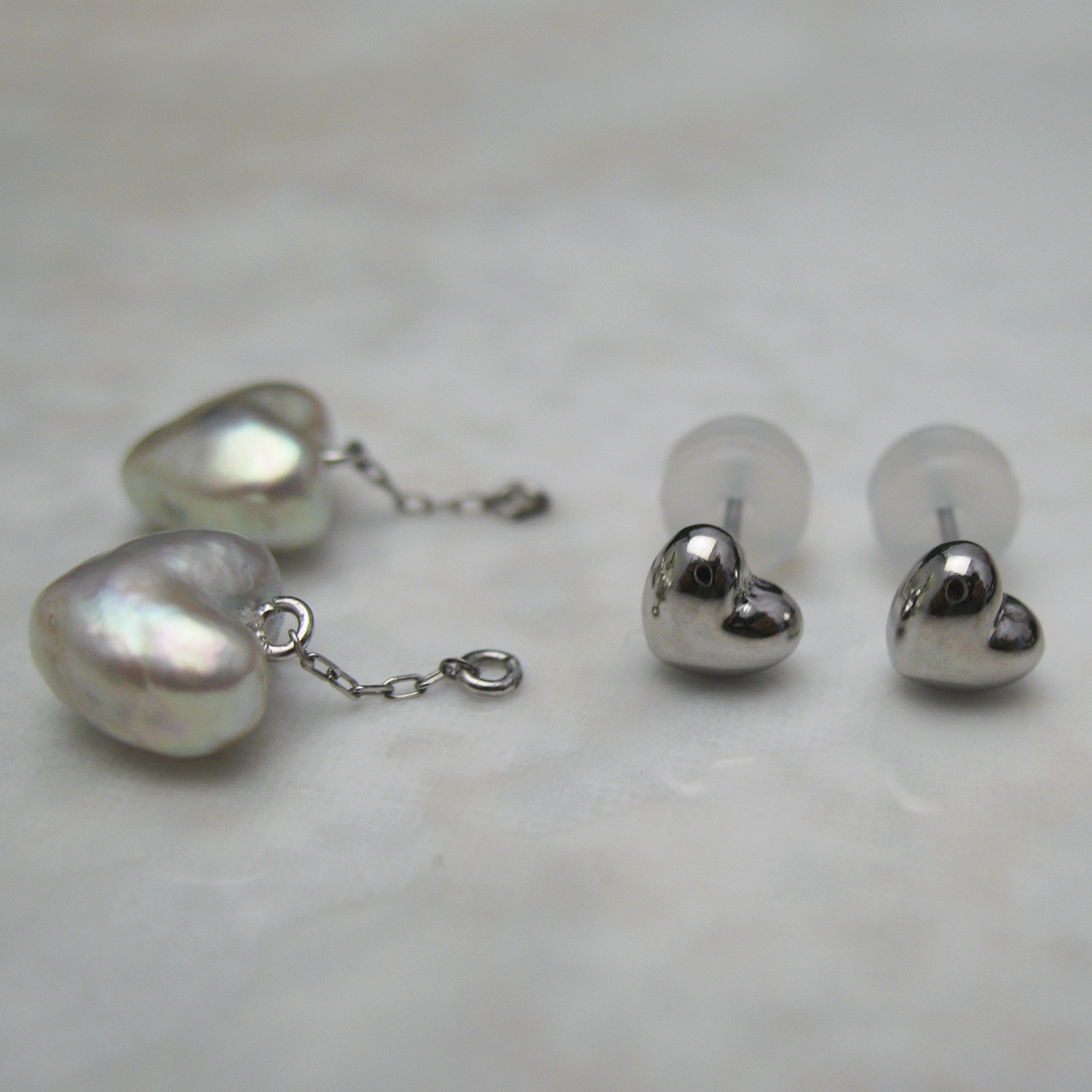 Pt　あこやハートシェイプチャームピアス - 画像 (5)