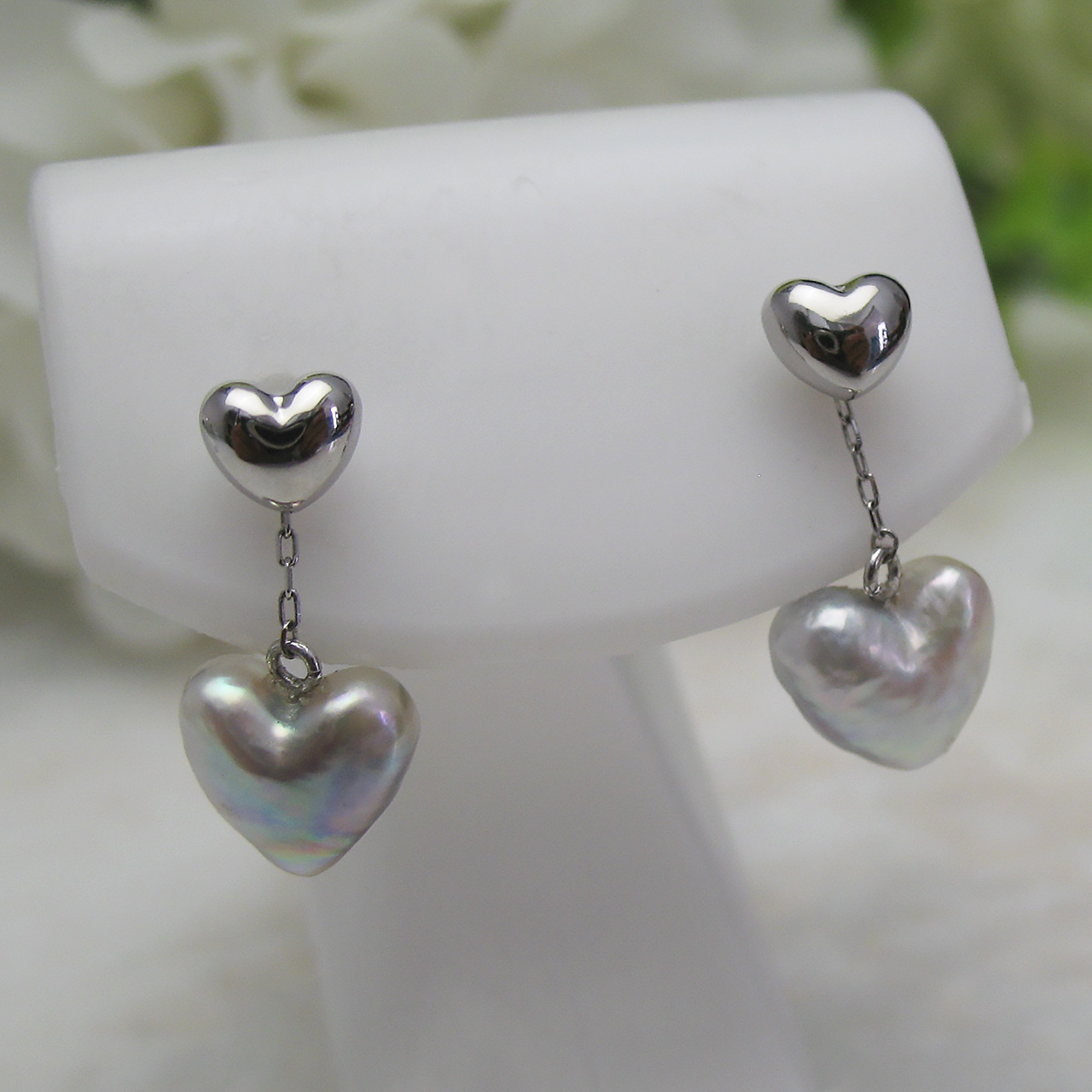 Pt　あこやハートシェイプチャームピアス