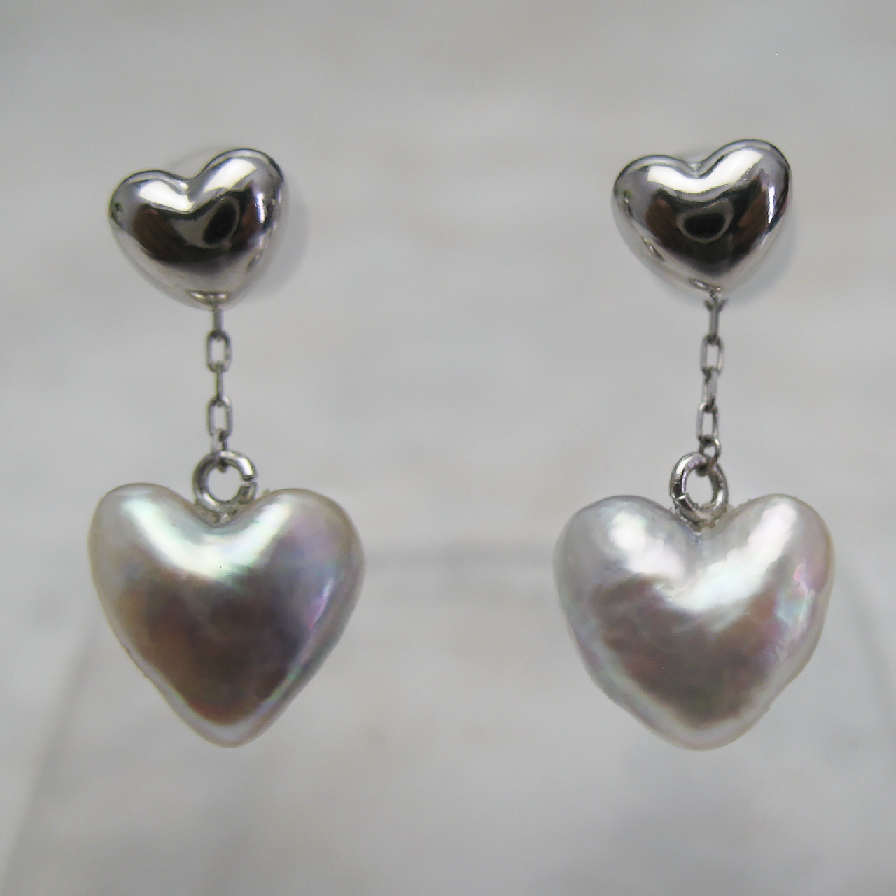 Pt　あこやハートシェイプチャームピアス - 画像 (2)