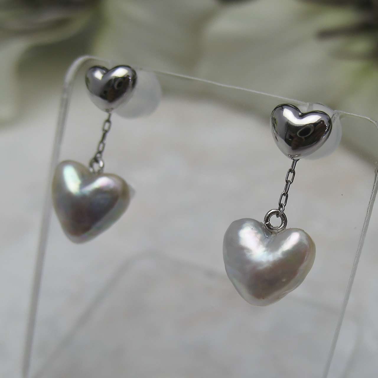 Pt　あこやハートシェイプチャームピアス - 画像 (6)