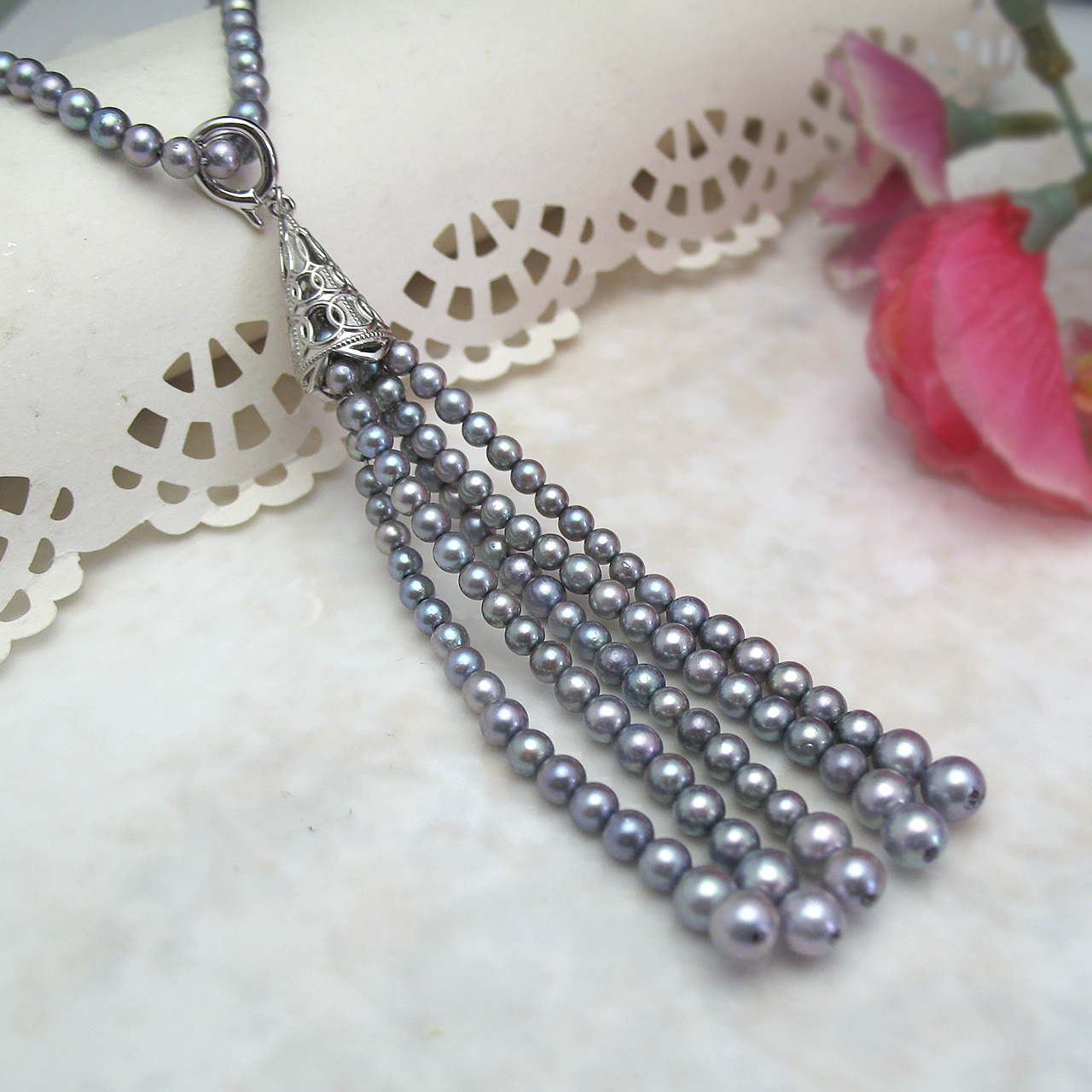 あこや真珠タッセル クリッカーペンダントSV