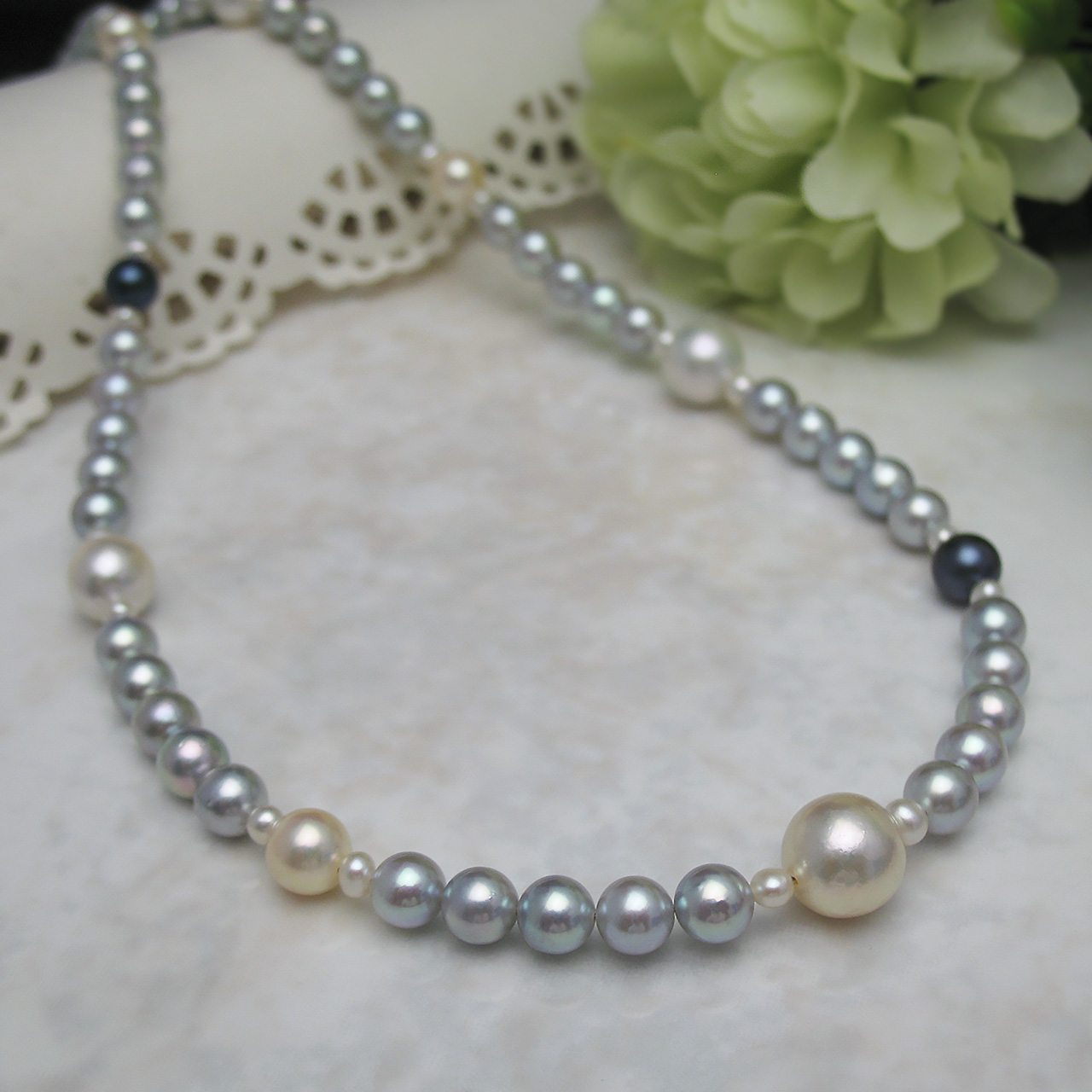 あこや真珠 & 淡水真珠 ステーションネックレス