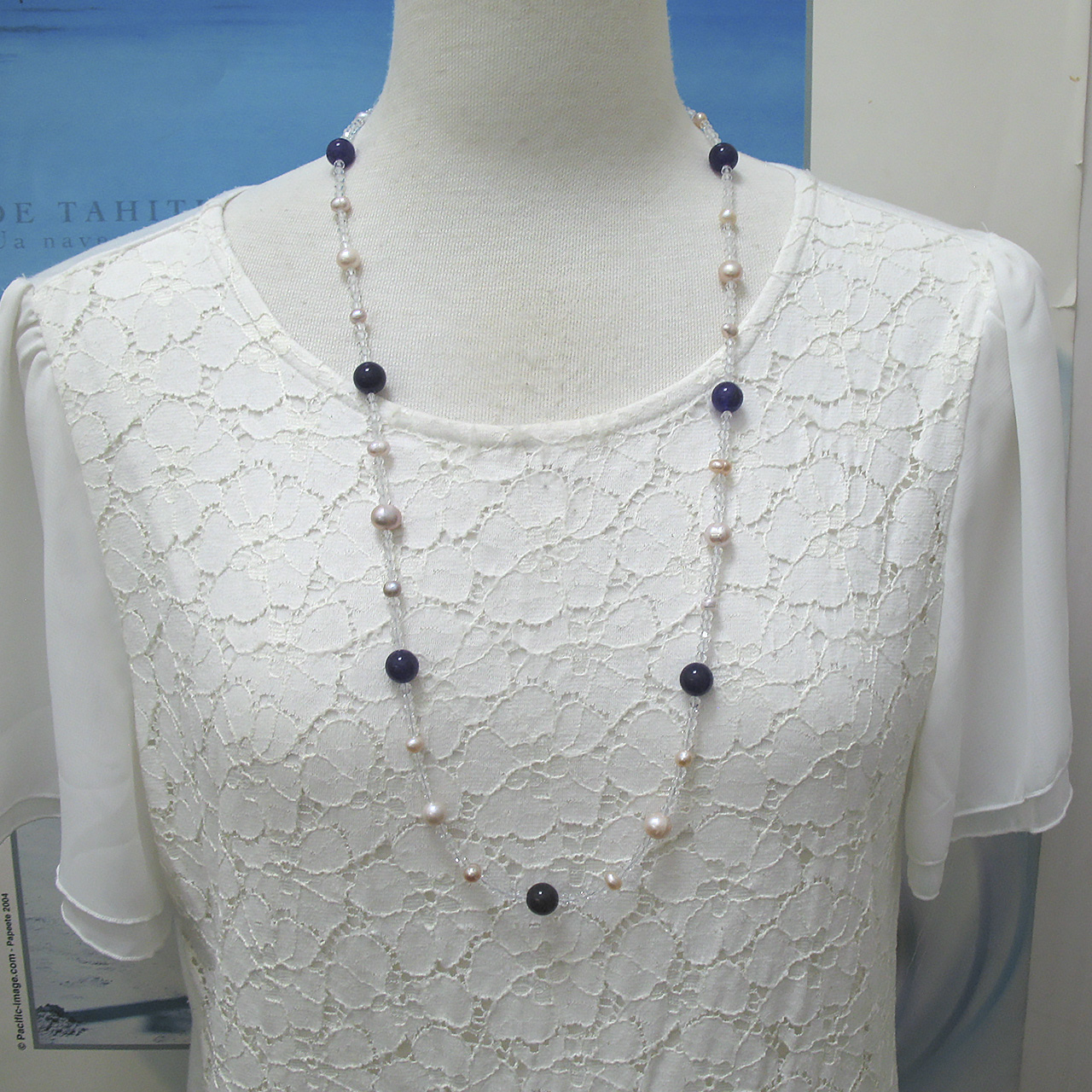 アメジスト＆淡水真珠・水晶ロングネックレス - 画像 (6)