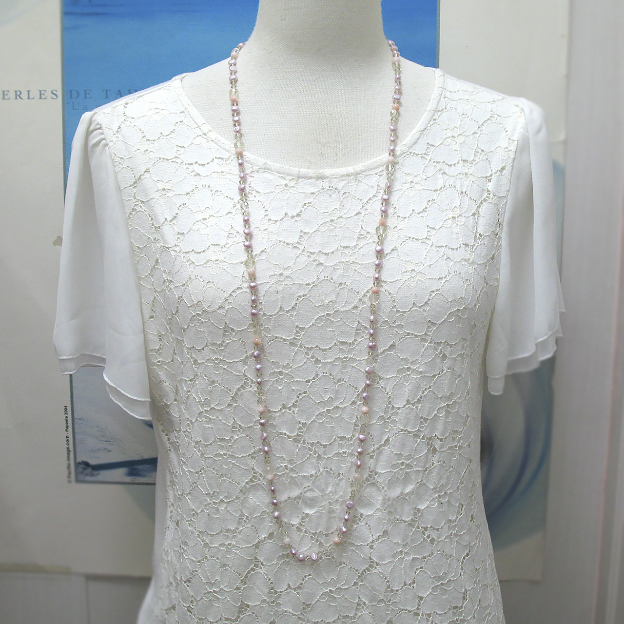 淡水真珠＆水晶・桃色珊瑚ネックレス - 画像 (6)