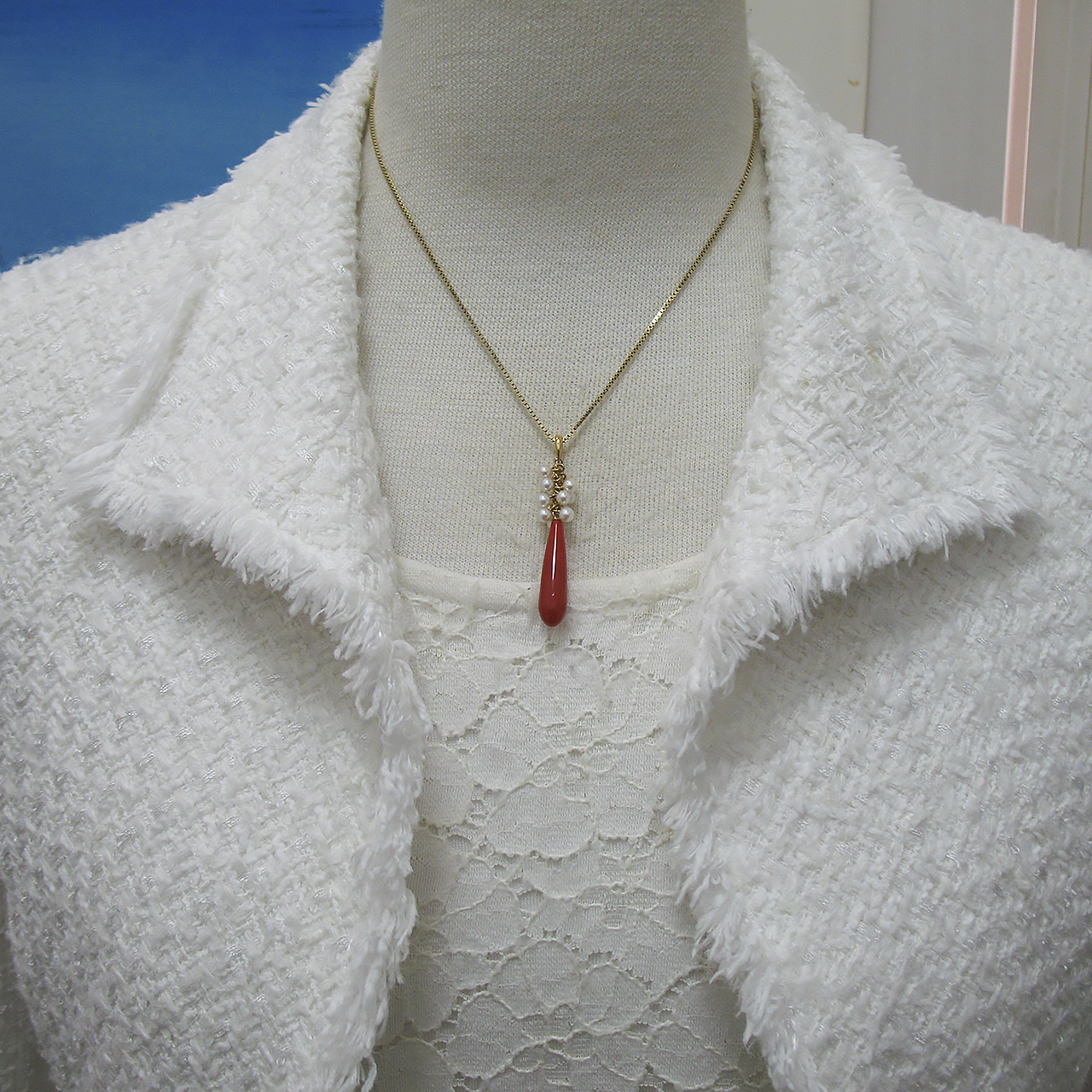 K18珊瑚&あこや真珠ペンダント - 画像 (7)