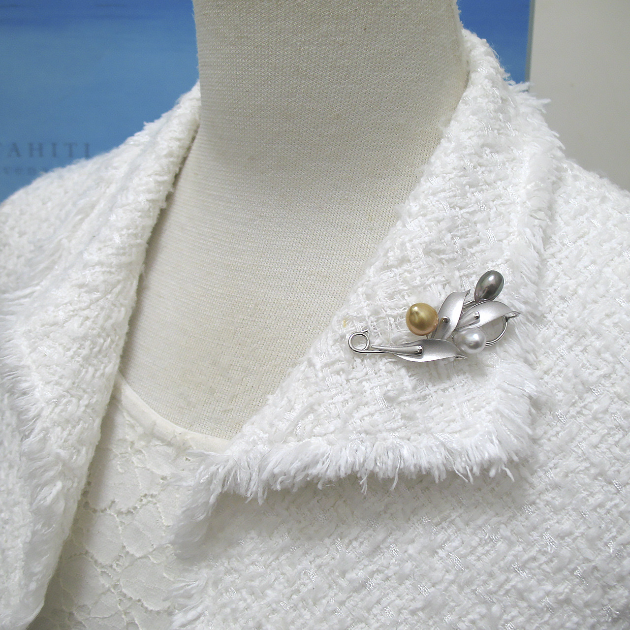 南洋金色・黒蝶ケシ・白蝶ケシ真珠安全ピンブローチ - 画像 (6)