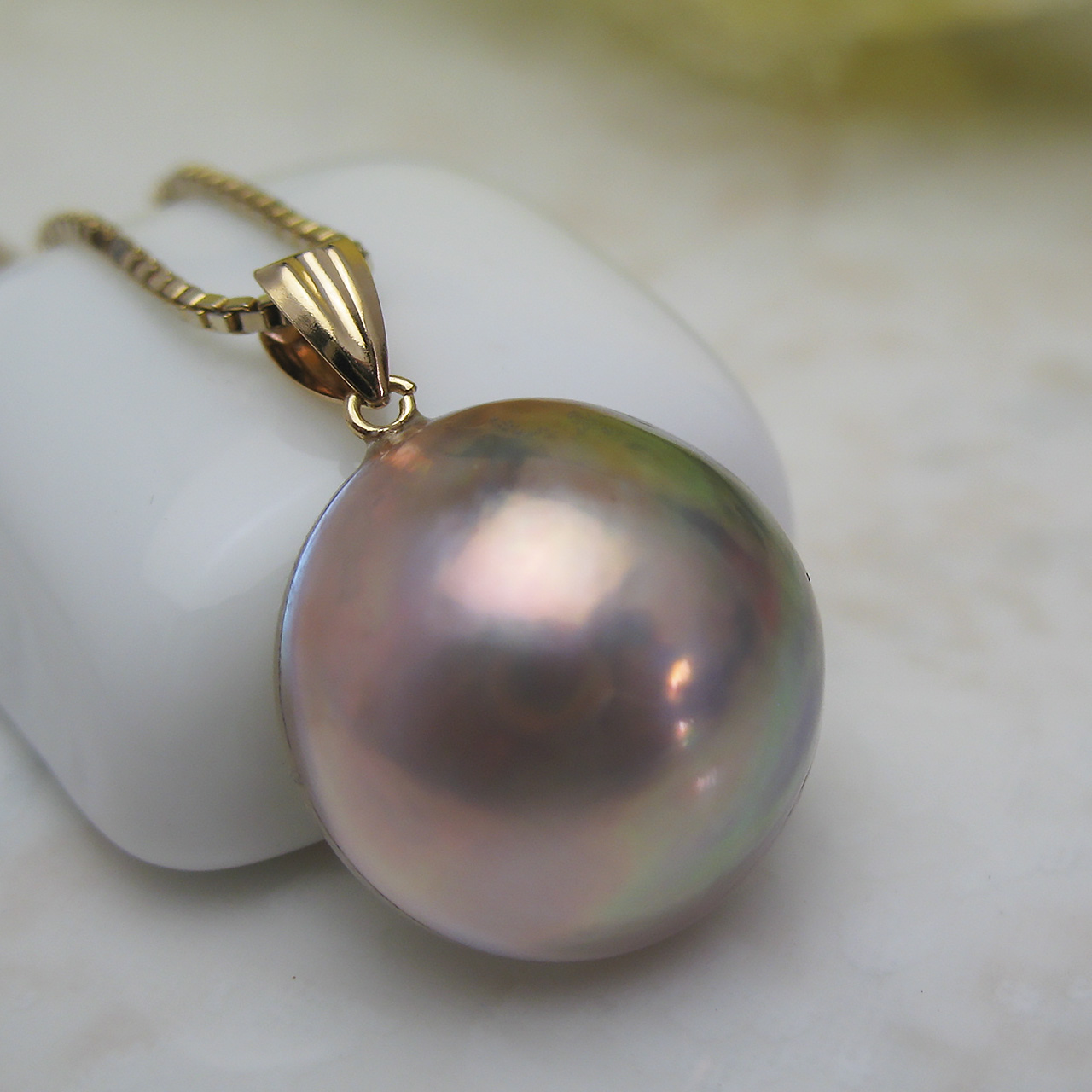 K18 茜色マベ真珠ペンダント16ミリ