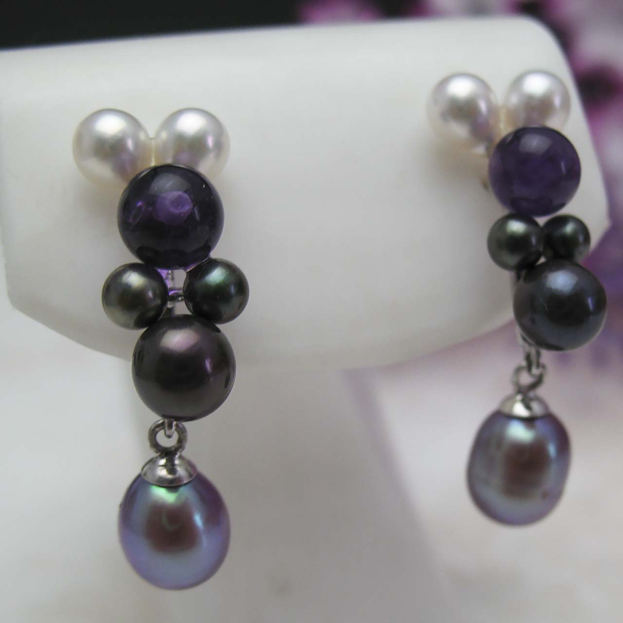 あこや・淡水・アメジスト 紫のミッヒーちゃんピアス