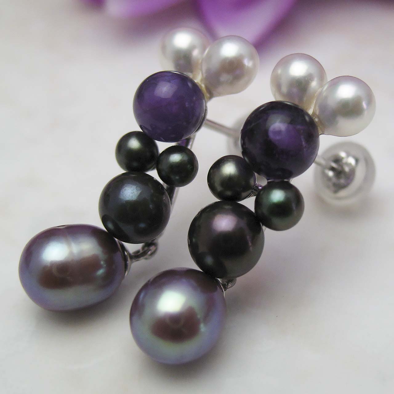 あこや・淡水・アメジスト 紫のミッヒーちゃんピアス - 画像 (6)