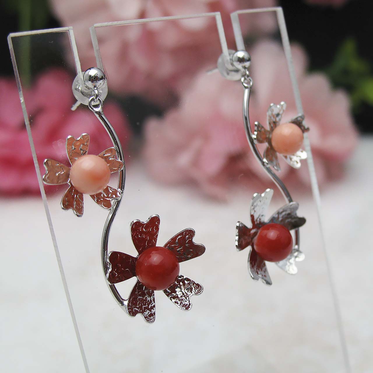 SV/K10WG　Reflection Colors珊瑚ピアス