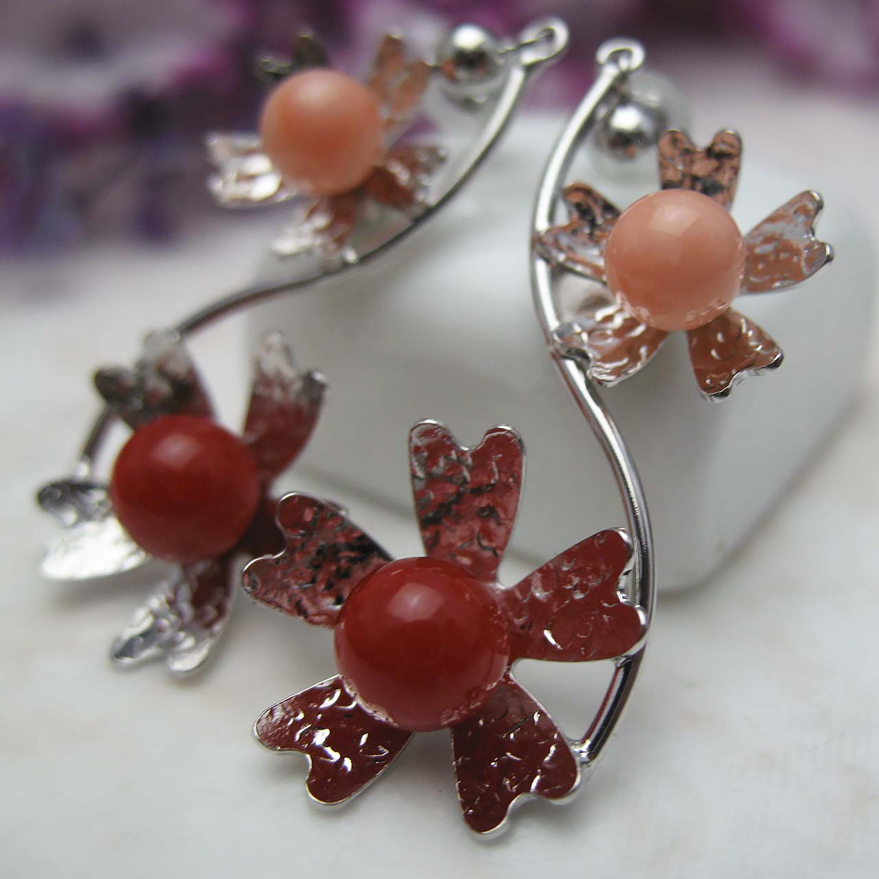 SV/K10WG　Reflection Colors珊瑚ピアス - 画像 (6)