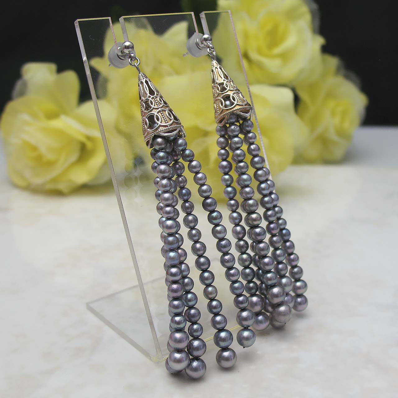 あこやタッセルロングピアスSV　オチナイ君キャッチ付き