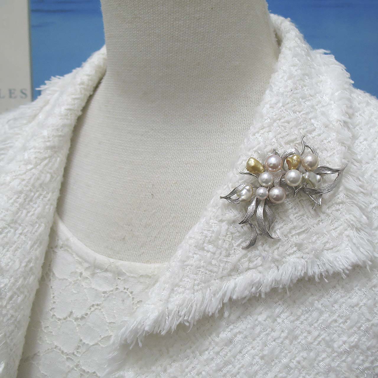 あこや・淡水＆南洋金色ケシ・白蝶ケシ ブローチ - 画像 (6)