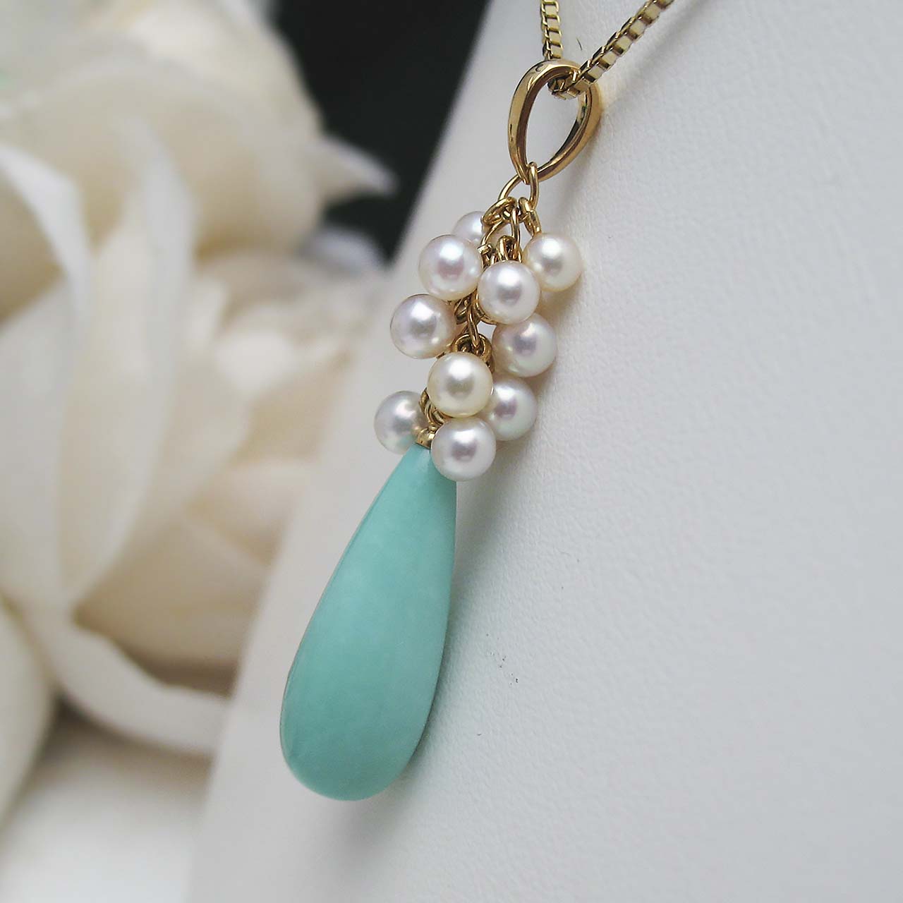 K18トルコ石&あこや真珠ペンダント - 画像 (4)