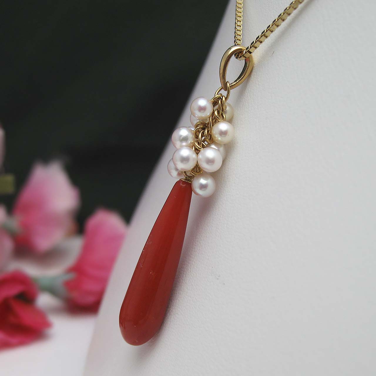 K18珊瑚&あこや真珠ペンダント - 画像 (4)