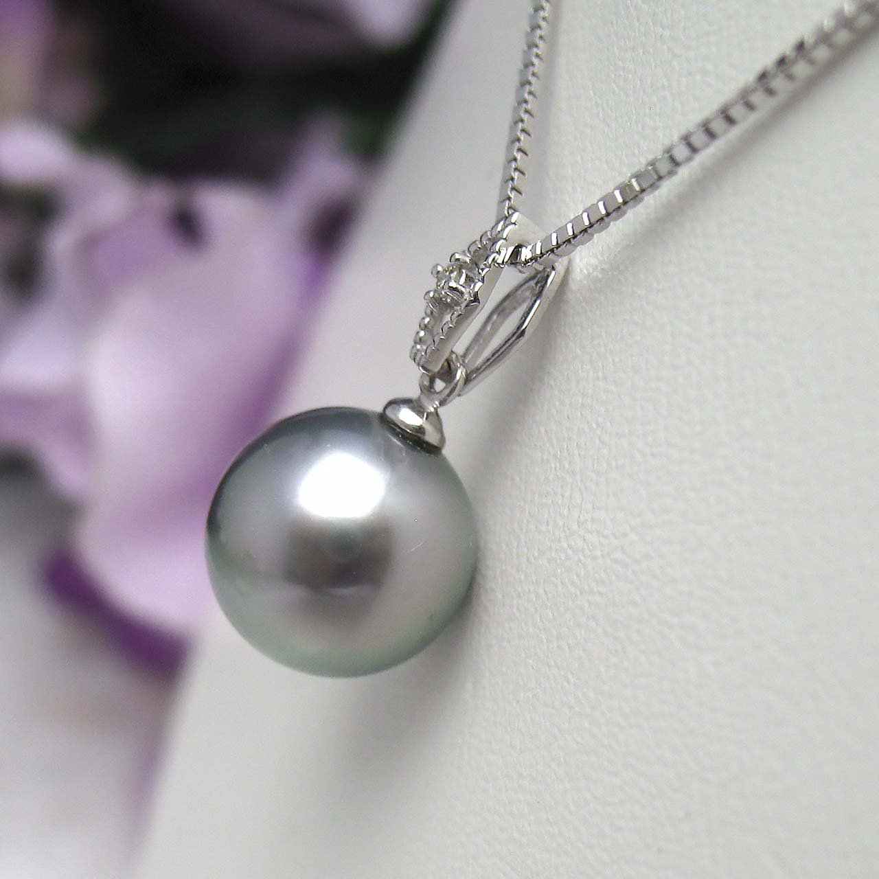 K18WG黒蝶真珠10ミリペンダント - 画像 (4)