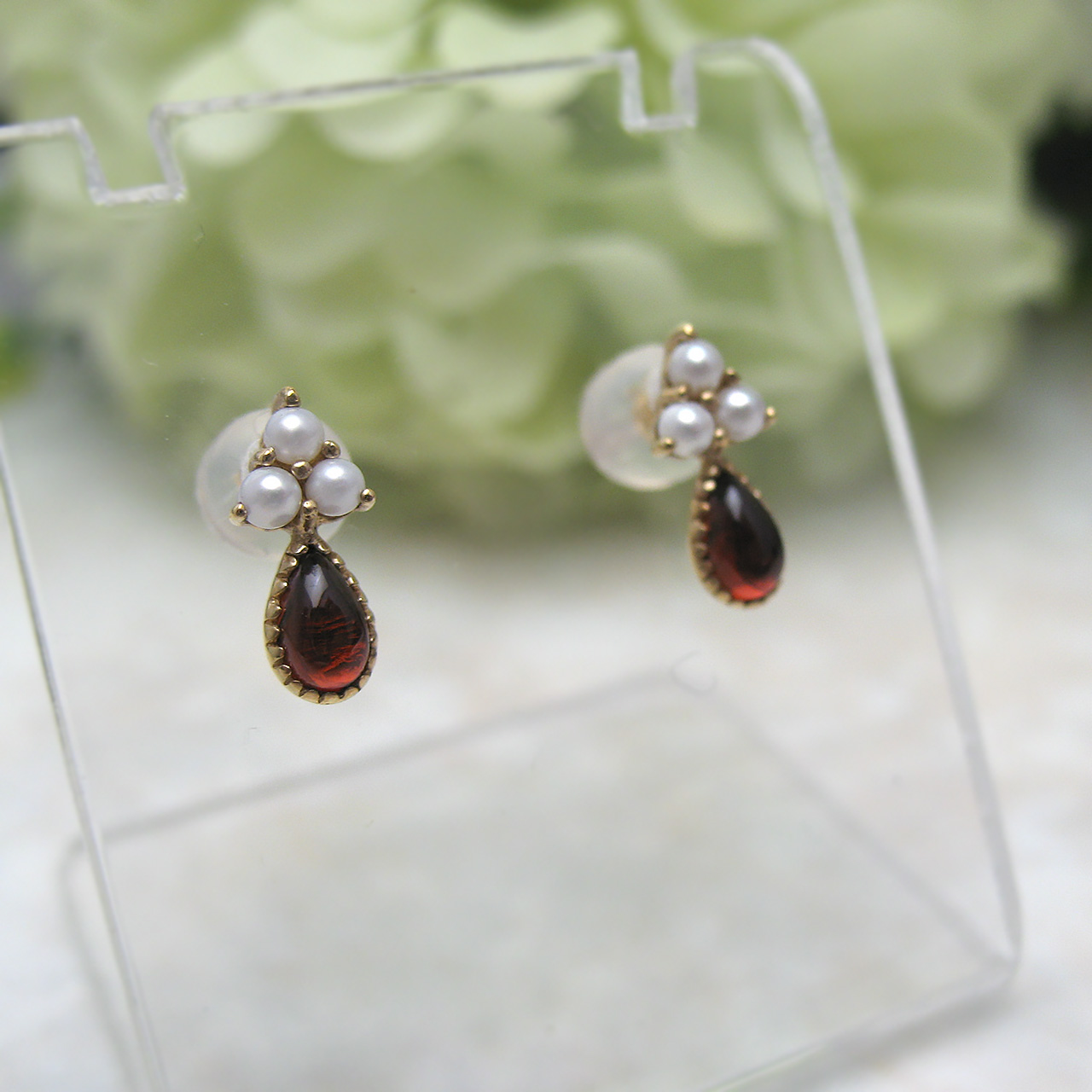 Bijoux fromsea K10ガーネット&シードパールピアス