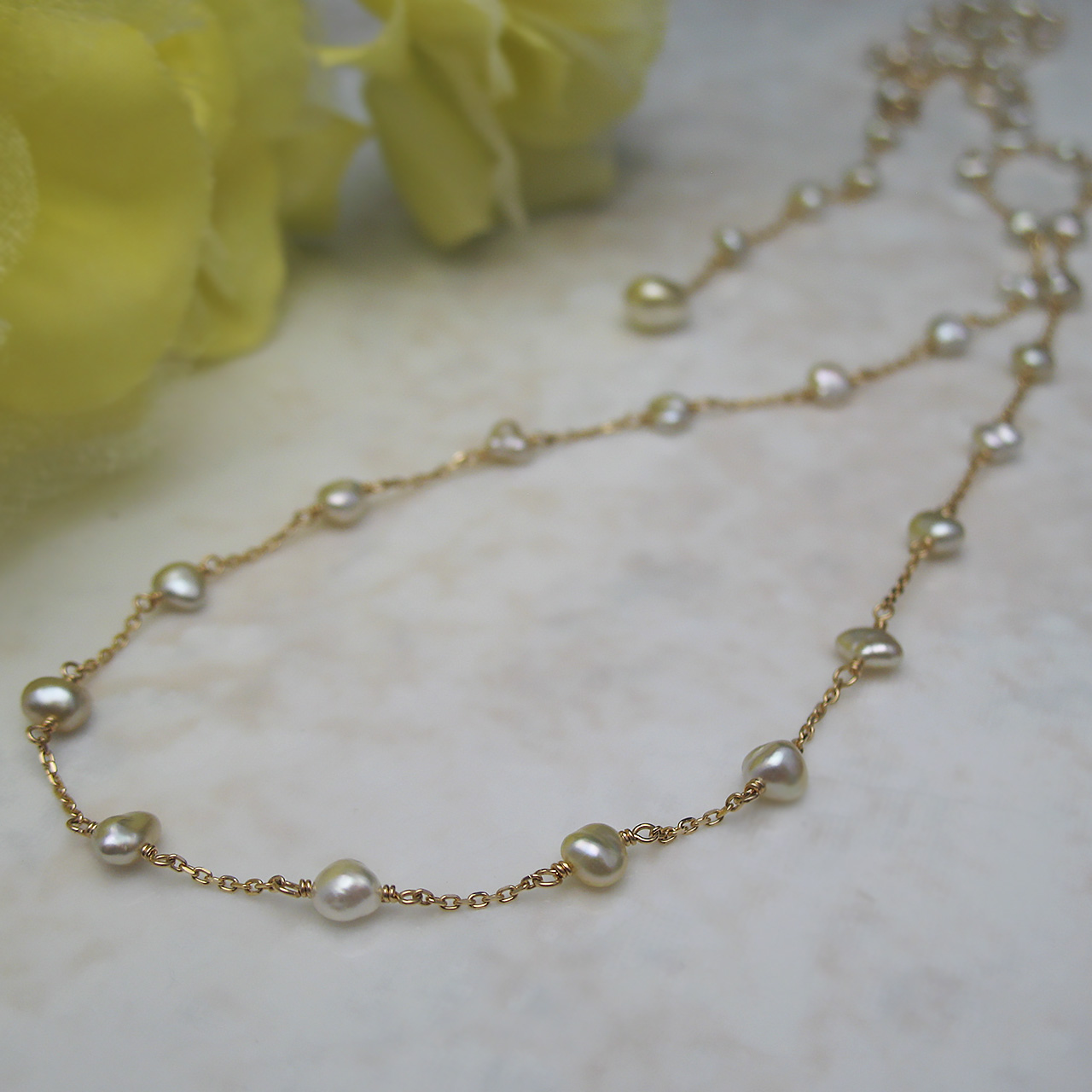 K18あこやケシ・白蝶ケシステーションネックレス  KR70412 - 画像 (5)