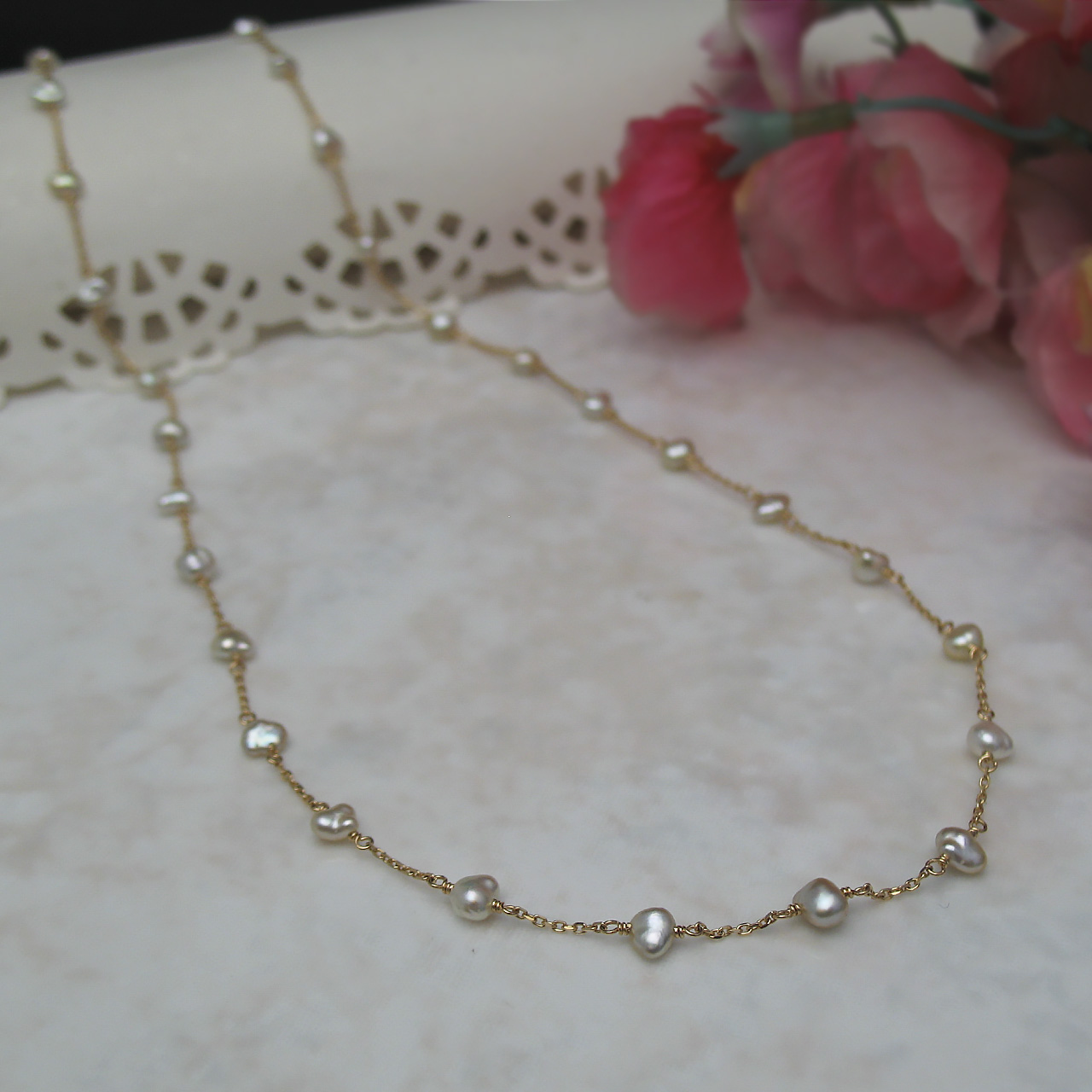 K18あこやケシ・白蝶ケシステーションネックレス KR70412